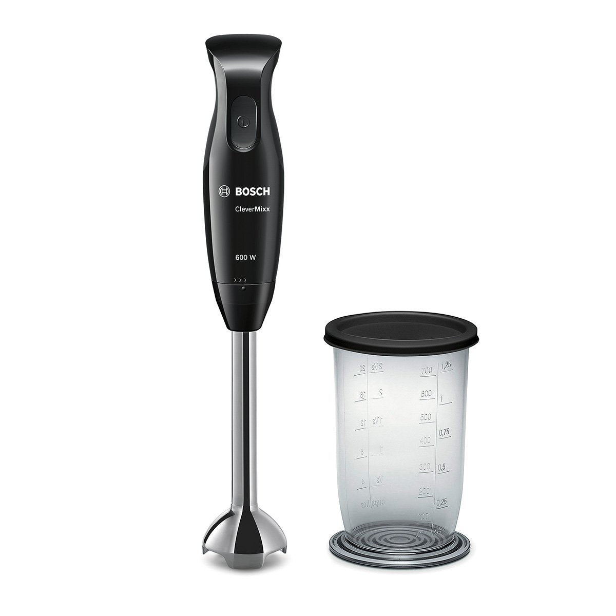 Bosch MSM2610B rokas mikseris CleverMixx, 600 W, četru asmeņu nazis QuattroBlade, nerūsējošā tērauda maisīšanas kāts, maisīšanas/mērīšanas krūze, klavieru melns/anthracite