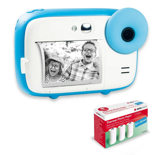 AGFA Photo Realikids Instant Cam - 2.4" LCD, lithium battery, selfie mirror, photo filters, includes 3 rolls of thermal paper, blue