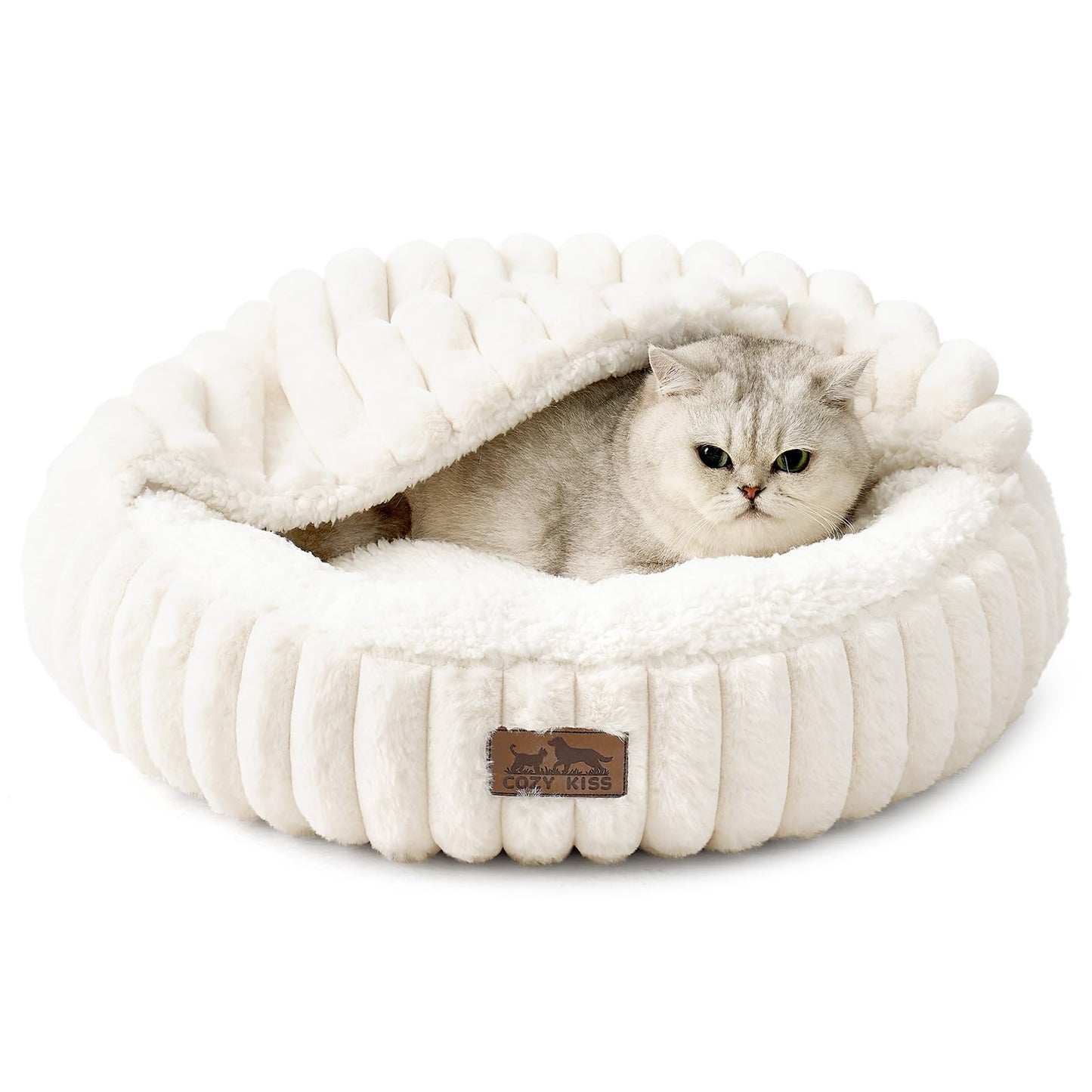 COZY KISS kaķu gulta ar segu 50cm, apaļa kaķu ala, krēmkrāsa