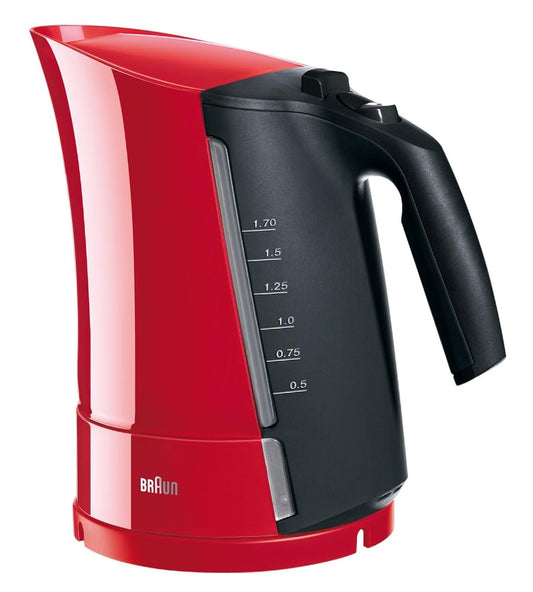 Braun WK 300 kettle - Multiquick 3, red, 1.7L capacity, rapid boil, automatic shut-off, sleek design.