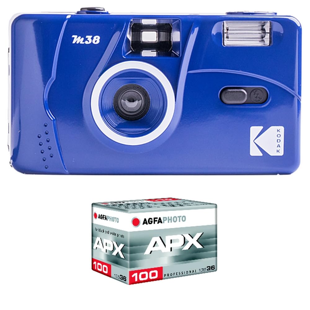 KODAK uzlādējama kamera M38 – 35 mm, zila, kompakta, viegla, ideāla ceļojumiem un ikdienas lietošanai.