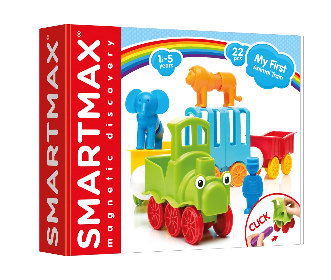 SmartMax Mans pirmais dzīvnieku vilciens - 22 gab., daudzkrāsains, attīstošs rotaļlietu komplekts 1-5 gadiem