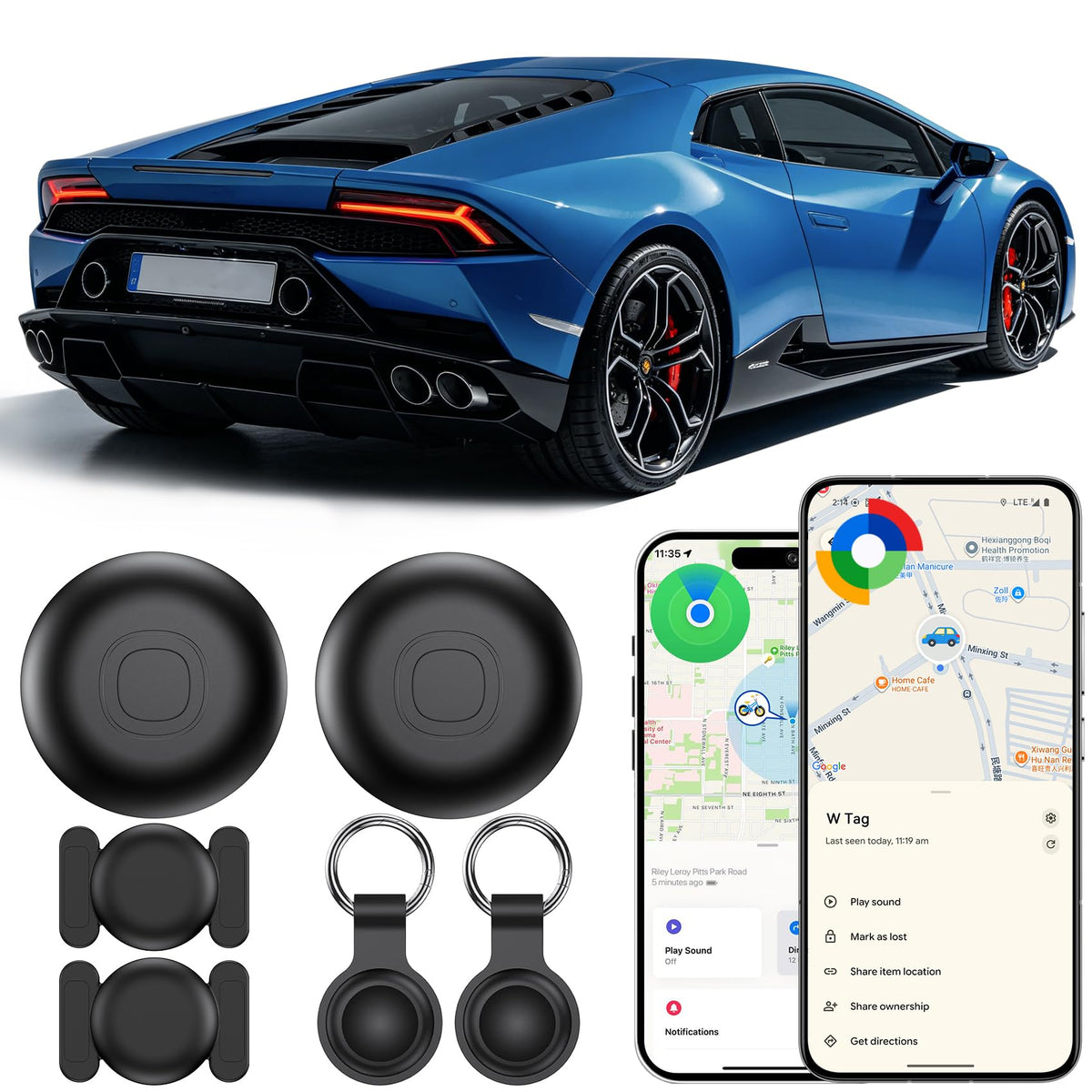 GPS izsekotājs automašīnai CMINGKEJI, 2 magnētiski izsekotāji bez abonēšanas maksas, saderīgi ar iOS un Android, IP68, bezvadu slēptais izsekotājs