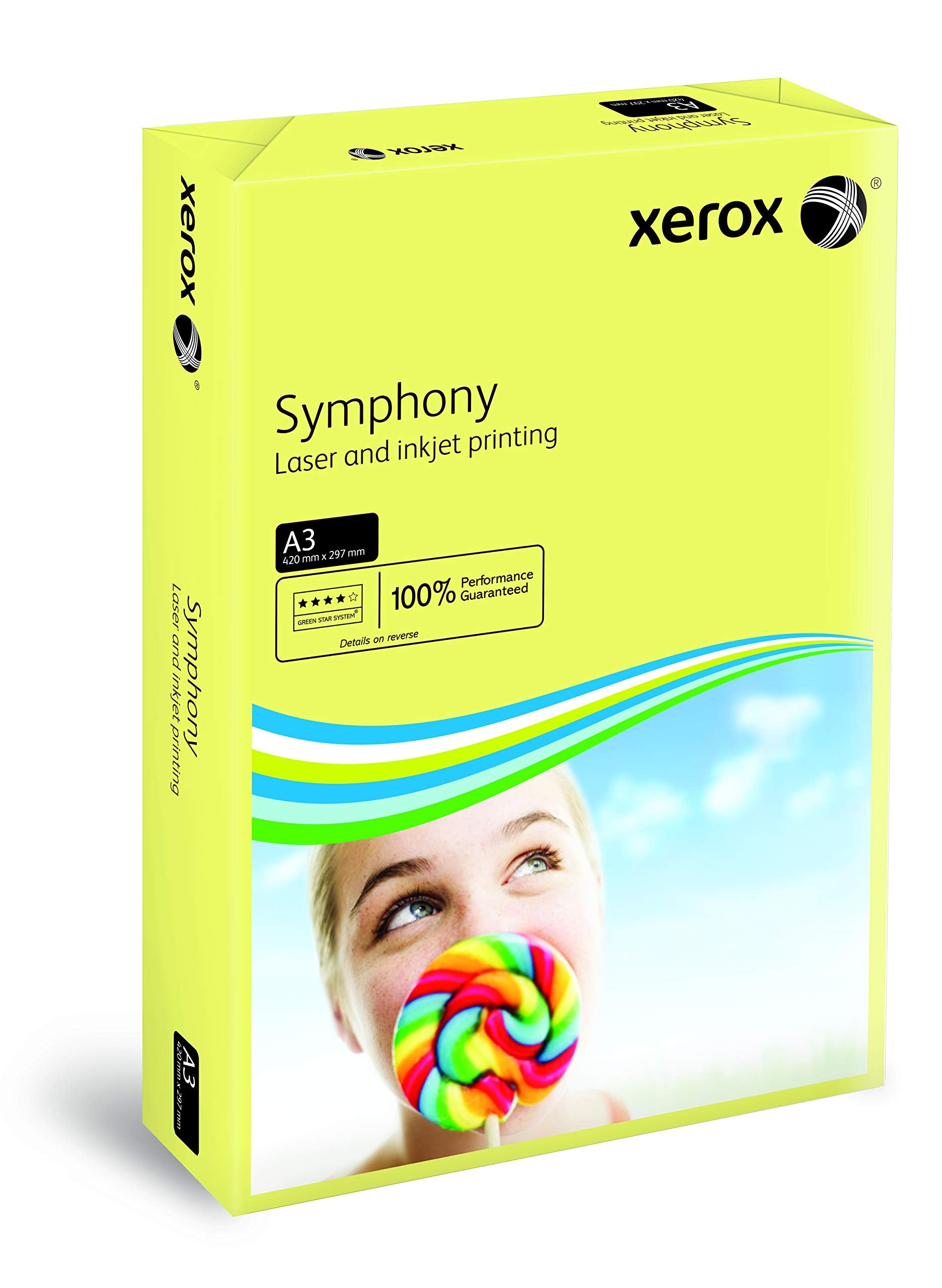 Xerox 003R91957 - Symphony pastel color A3 copier paper, 80 g/m², 500 sheets, ideal for color laser and inkjet printers, yellow