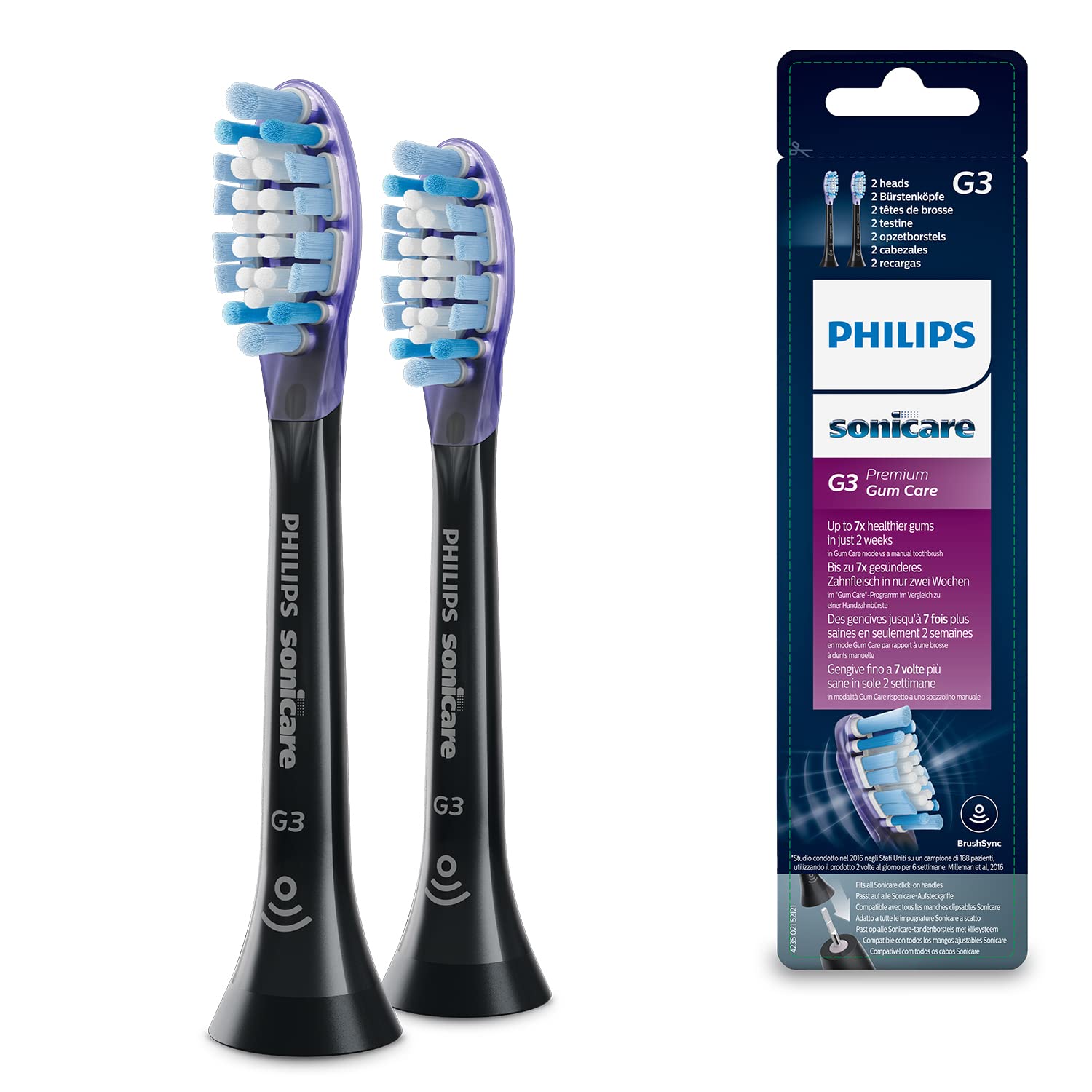 Philips Sonicare Original G3 Premium Gum Care Standarta elektriskās zobu birstes galviņas - 2 gab. melnā krāsā (modelis HX9052/33)