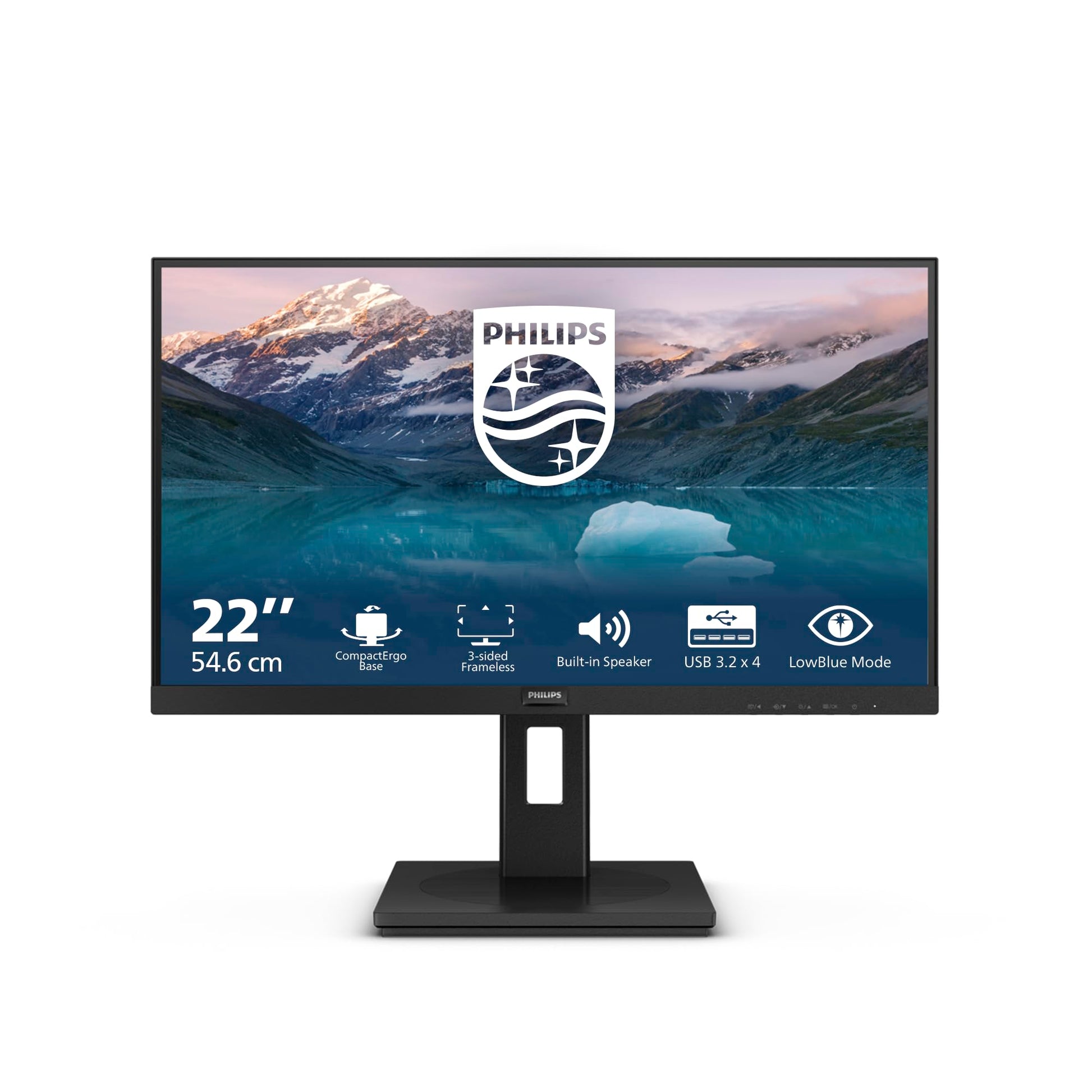 PHILIPS 222S9JML - 21.5" Full HD monitor, height adjustable, built-in speakers, 1920x1080, 75Hz, HDMI, DisplayPort, USB hub, black