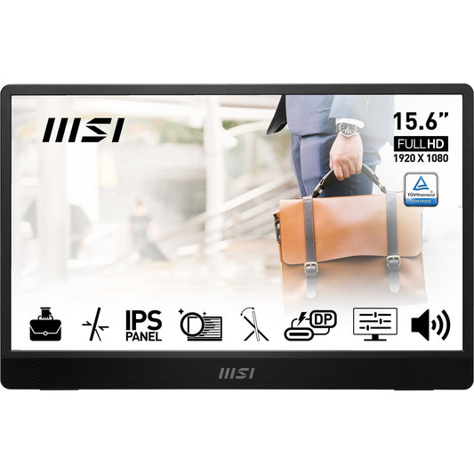 MSI PRO MP161 E2 - 15.6" Full HD IPS monitor, 1920x1080, 60Hz, portable with speakers, Mini-HDMI, 2x USB Type-C.