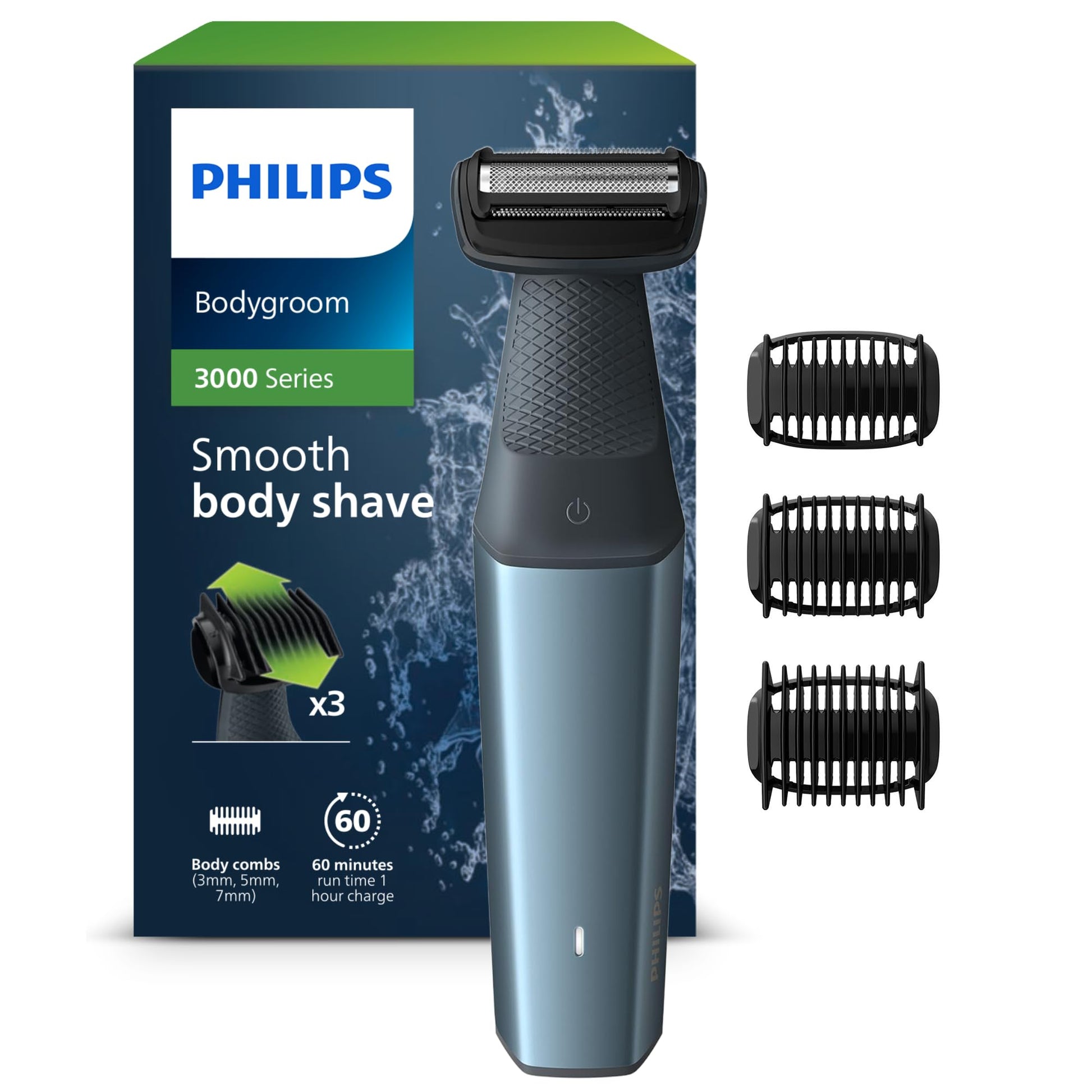 Philips Bodygroom Series 3000, ūdensizturīgs trimmeris intīmajai zonai un ķermenim, rūpīga un patīkama skūšanās, pilna ķermeņa kopšana, 60 min. darbības laiks, modelis BG3027/03