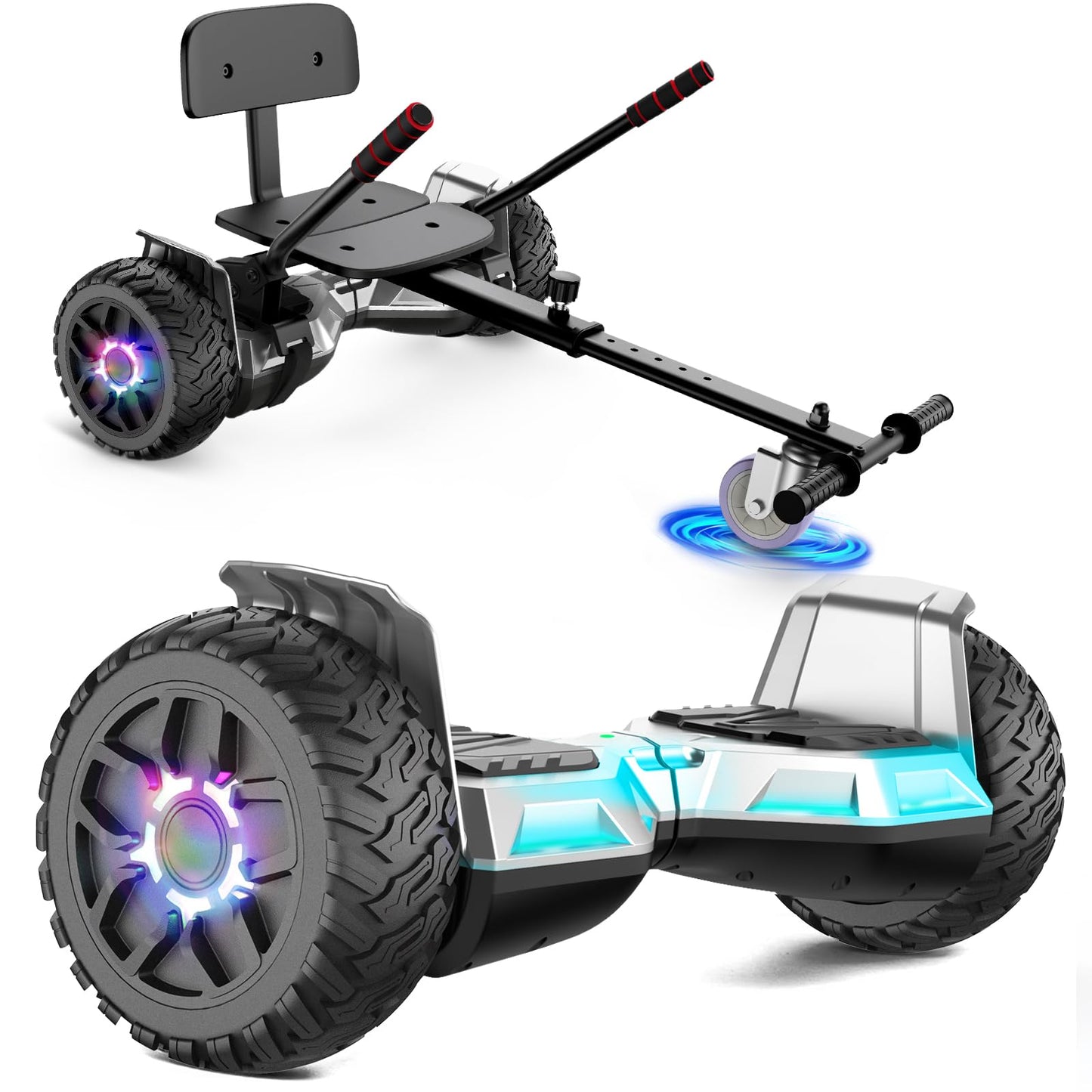Hoverboards ar sēdekli, visurgājējs 8,5 collu hoverkarts ar pašbalansējošu skūteri, bezceļu hoverboards ar Bluetooth skaļruni un LED gaismām, dāvana bērniem
