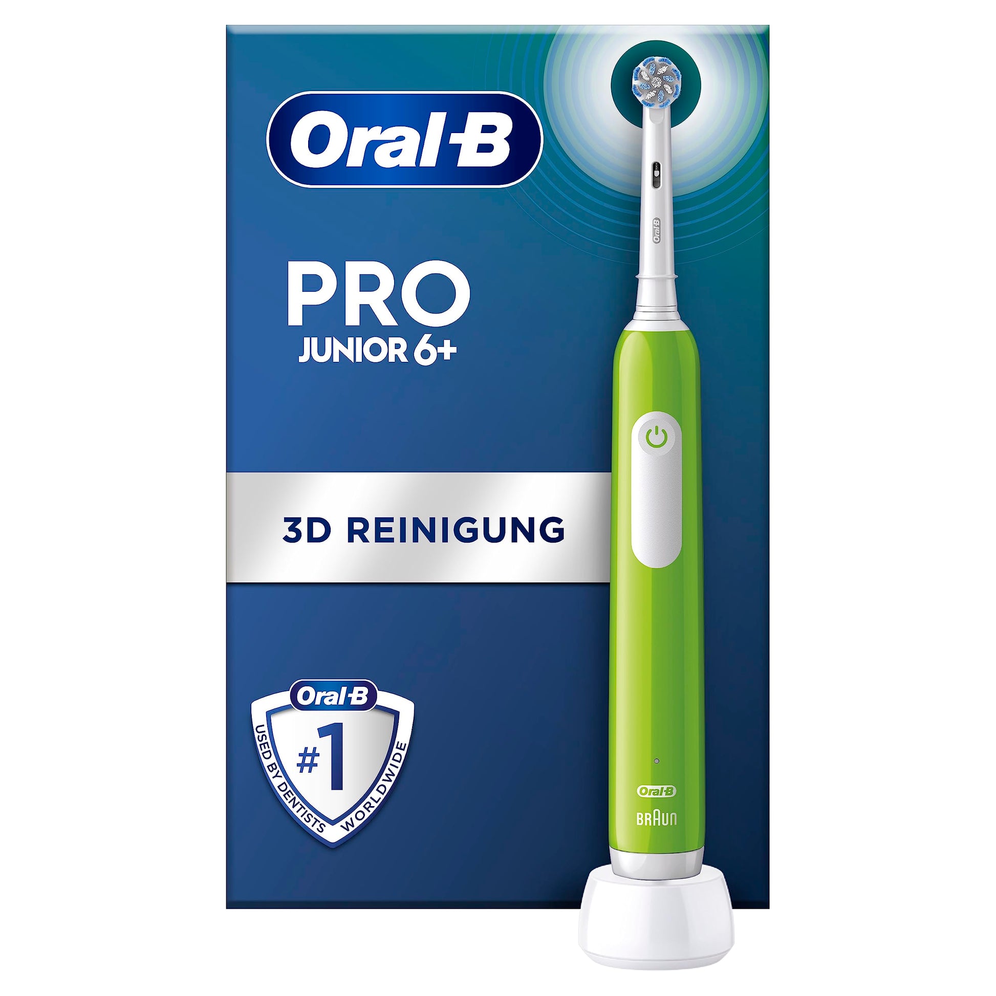 Oral-B Pro Junior Elektriskā zobu birste bērniem — Elektriskā zobu birste no 6 gadiem — Iekļauta 1 uzgaļa birste, izstrādājusi Braun, zaļa