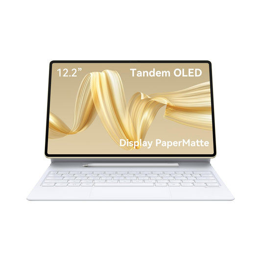 20. HUAWEI MatePad Pro 12.2“+taustiņi+M-Pencil, PaperMatte Edition planšetdators, 2.8K Tandem OLED FullView displejs, attēla atsvaidzināšanas frekvence 144 Hz, 12GB+512 GB, Glide Keyboard, 10.100 mAh akumulators, GoPaint, zelta krāsā