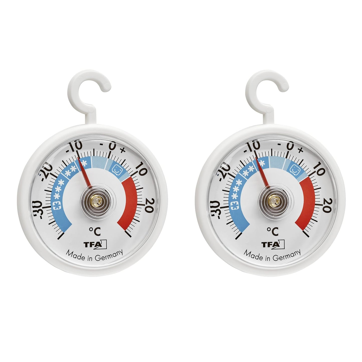 Lodīšu termometrs ledusskapim TFA Dostmann 2 gab. komplektā 95.1036 ar āķi, ar aukstuma zonām, līdz -40°C, balts