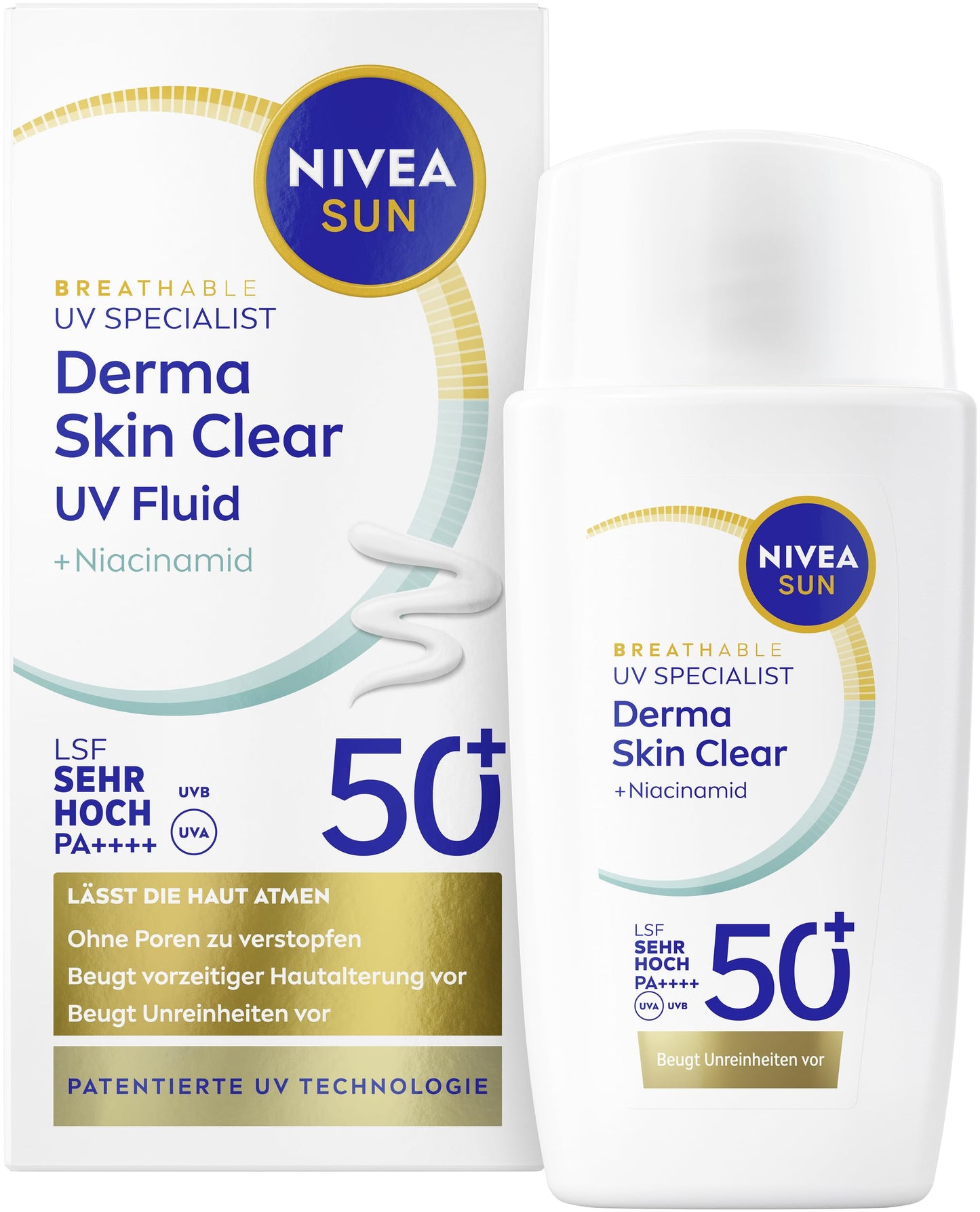 Saules aizsargkrēms sejai NIVEA SUN Derma Skin Clear UV-Fluid SPF 50+, bez taukainuma, ar pret nepilnību kompleksu un niacinamīdu, 40 ml