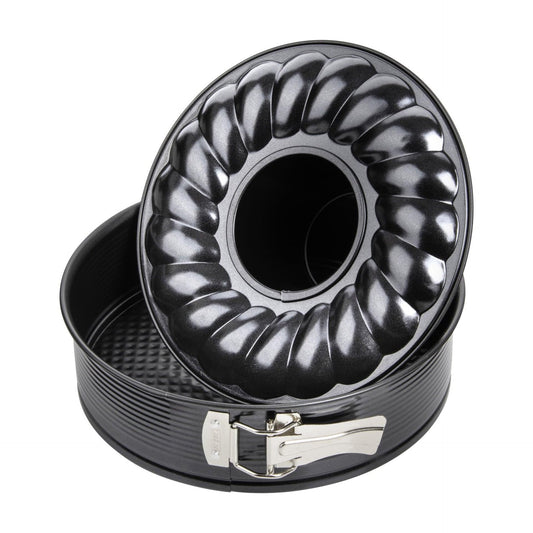 Apaļā cepamforma ar noņemamu malu Zenker Springform ar plakanu un cauruļveida pamatni Black Metallic Ø26 cm, nelīpošs pārklājums, springformas gredzens īpašai stabilitātei, karstumizturība līdz +230 °C, ražots Vācijā