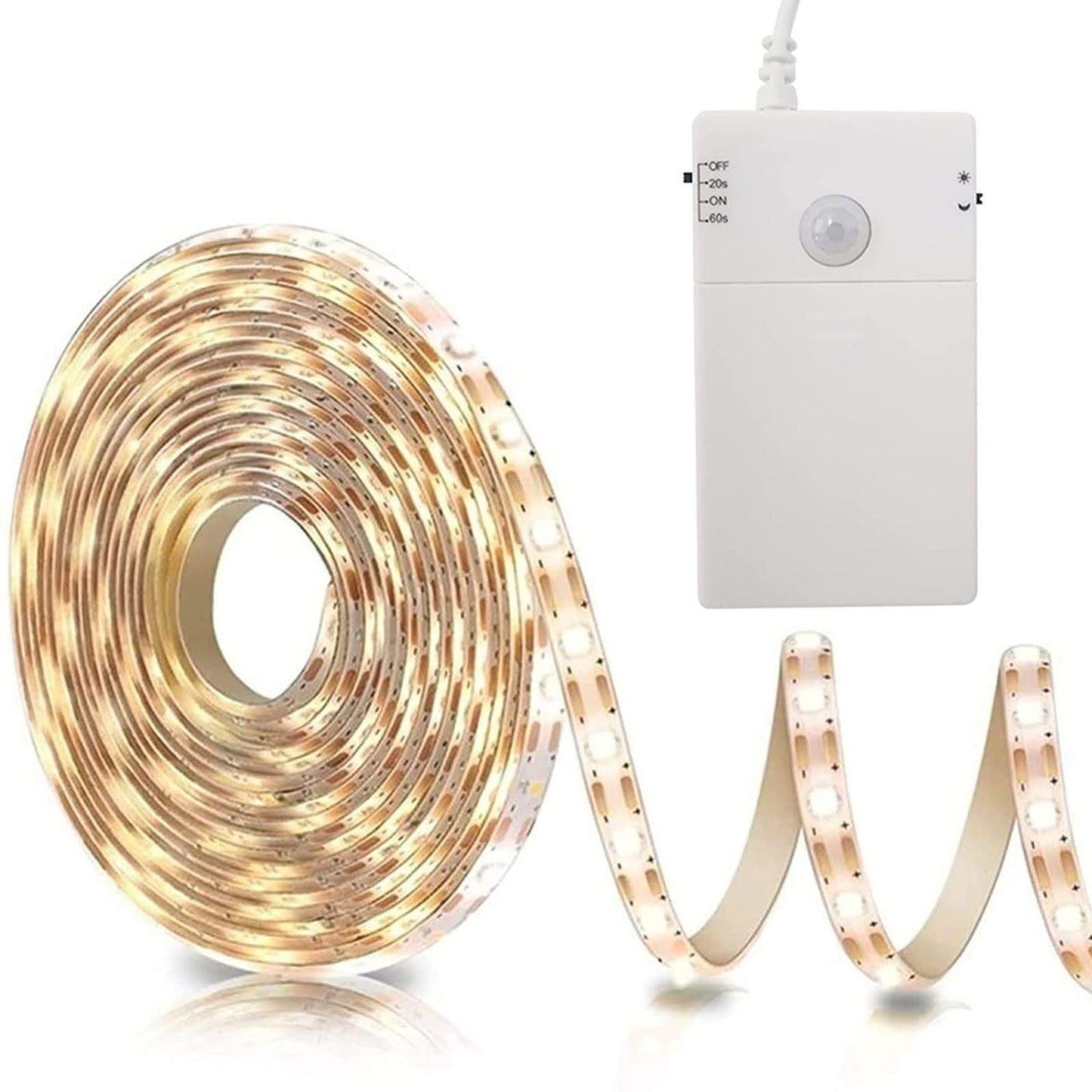 LED lente ar kustības sensoru ZAIYW 2M, ar baterijām, silti balta