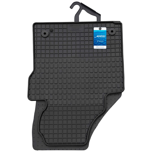 PETEX gumijas paklāji, kas piemēroti Touran no 02/2003-08/2015 5-7 sēdvietām priekšā un pasažieru telpā 1. sēdekļu rindai, melni 4 daļās.