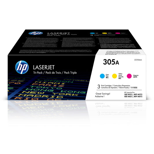 HP 305A Toner Set - Original 1x Cyan, 3-pack, includes Magenta and Yellow for vibrant printing.