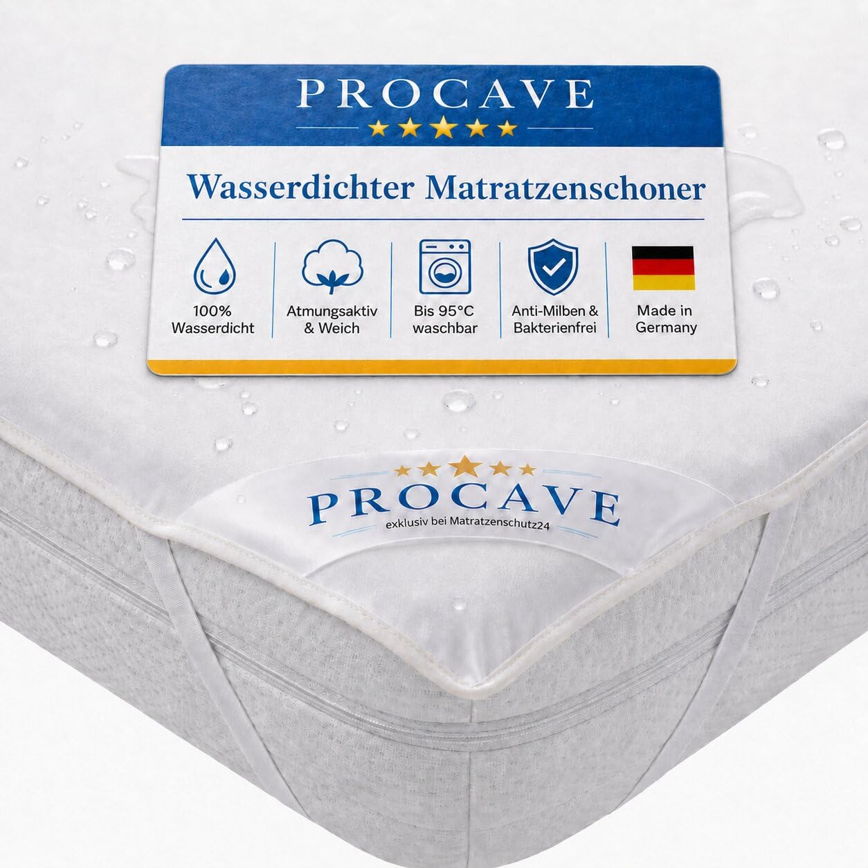 Matracis aizsargs PROCAVE® 180x200 cm, ūdensizturīgs, elpojošs, pretērču, mazgājams