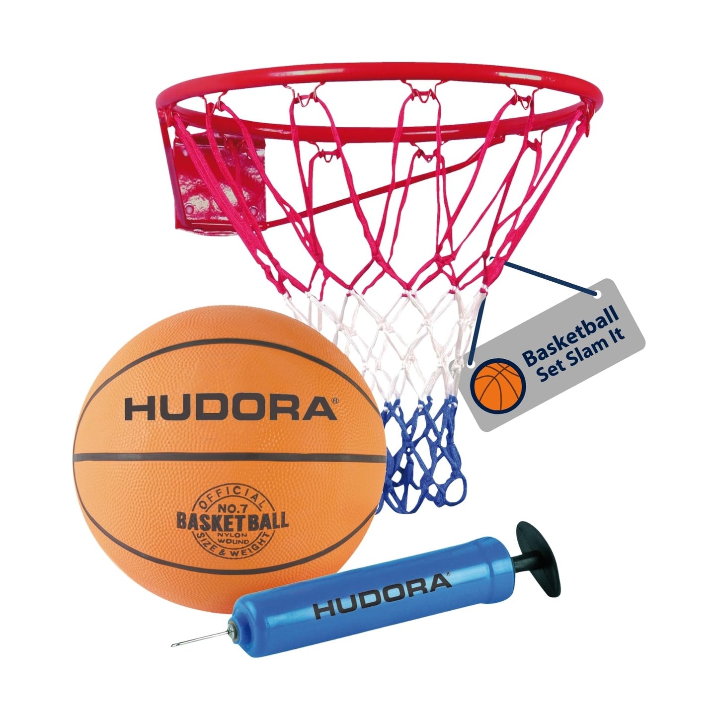 Basketbola komplekts HUDORA Slam It, basketbola grozs ar bumbu un pumpi, 71710
