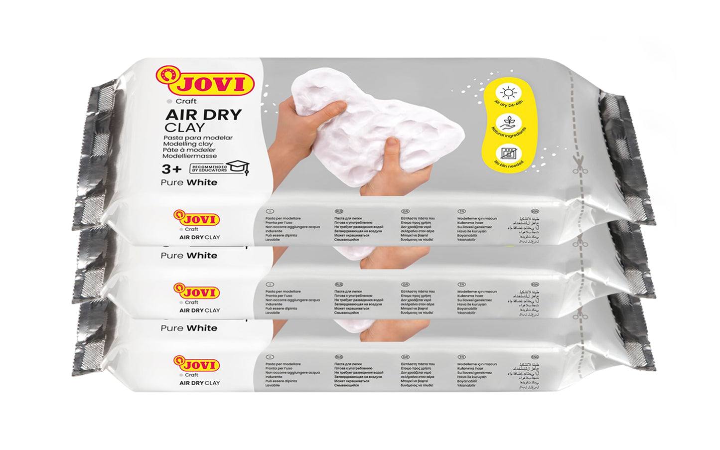 Jovi Air Dry modelēšanas masa, gatava lietošanai, gaisā žūstoša, uz mitrā māla bāzes, 3x 500g, balta