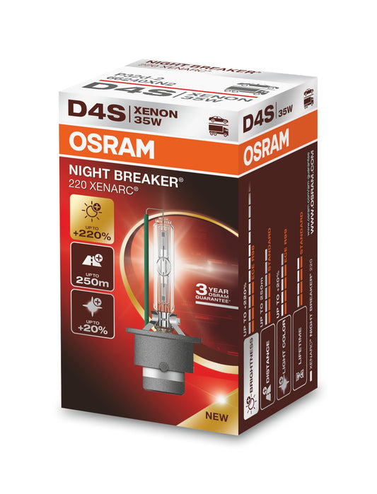 OSRAM XENARC NIGHT BREAKER 220, D4S, +220% vairāk gaismas, Xenon luktura spuldze, 66440XN2, salokāma iepakojums (1 lampa)