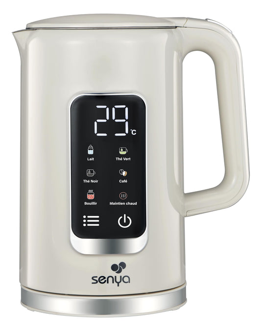 SENYA elektriskā tējkanna - 1,7 l, digitālais displejs, 5 temperatūras programmas, siltuma uzturēšana, 360° pamatne, krēmkrāsa