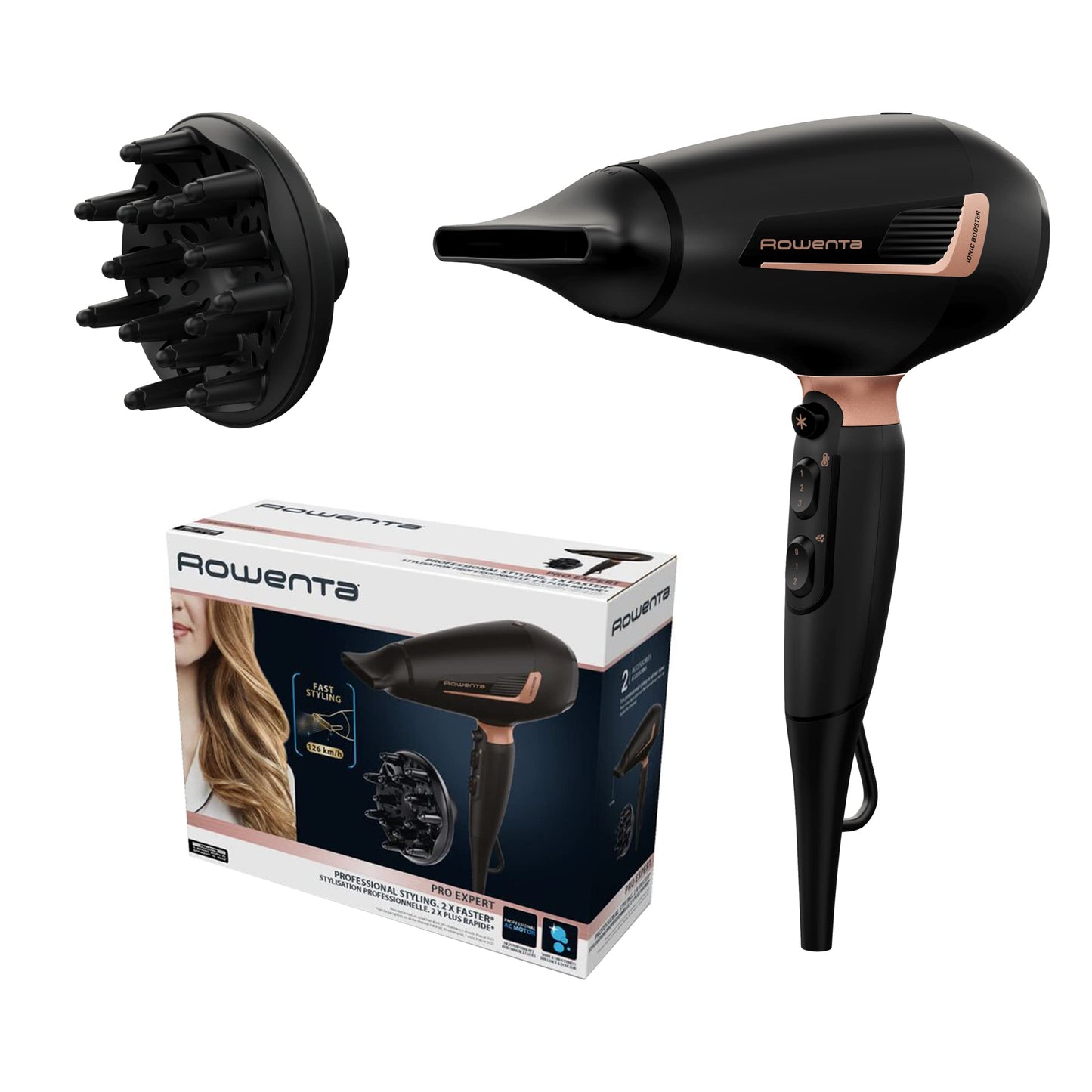Rowenta Cv8830 Pro Expert, matu fēns, 2200 W, jonu ģenerators, stila piederumi, personalizētas iestatījumi, ergonomisks, melns