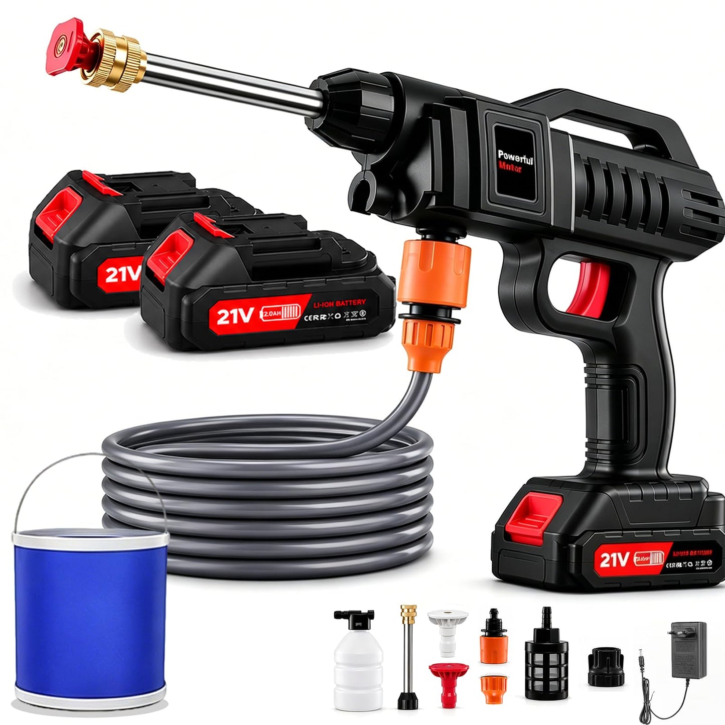 RITHRY akumulatora augstspiediena mazgātājs 21V, 60 Bar, ar 2 x 2000mah akumulatoriem