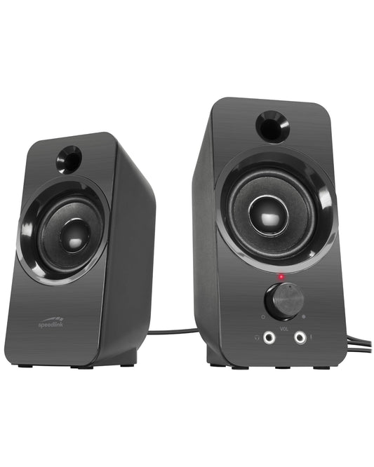 Datora skaļruņi Speedlink DAROC Stereo, 12Watt, 3,5mm AUX, USB barošana, kompakti aktīvie skaļruņi, melni