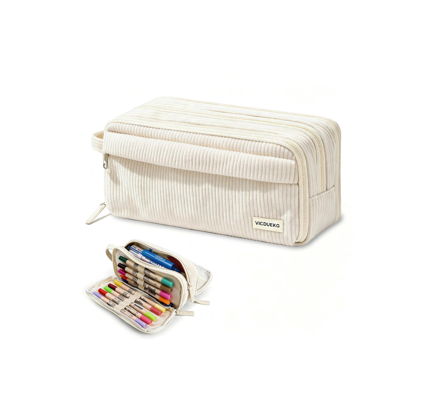 Penālis VICDUEKG no korduroja auduma ar 4 nodalījumiem, liels skolas penālis pieaugušajiem, meitenēm un zēniem, rakstāmpiederumu maciņš, Pencil Case, bēšs