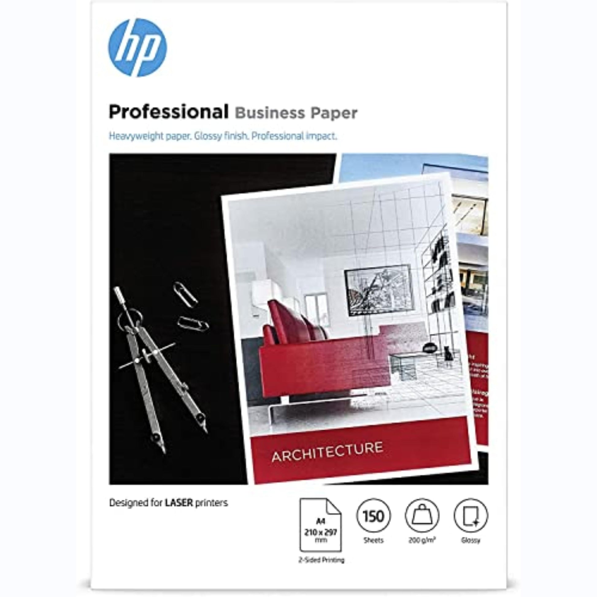 HP profesionālais biznesa lāzerpapīrs - A4, 150 loksnes, spīdīgs, 200 g/m², ideāls profesionālai drukāšanai.