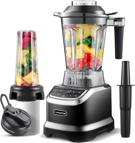 AMZCHEF mikseris smūtiju pagatavošanai - 2000W, LED displejs, 6 3D asmeņi, 1,85L un 600ml pudeles.