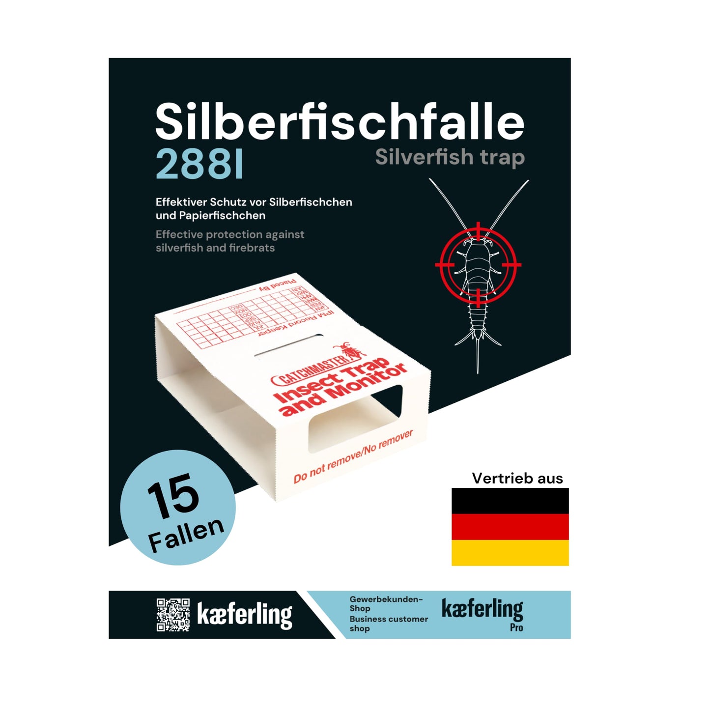 Silberfischefalle Catchmaster 288i, 15x monitoringa līmlamatītes, 100% bez indes, ar spēcīgu līmi, 5 lapas pa 3 slazdiem