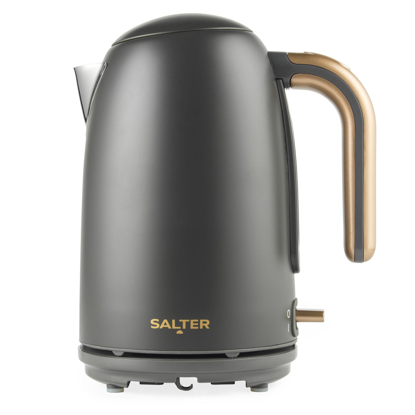 Salter Pebble ūdens vārītājs - 1,7 L, noņemams kaļķa filtrs, ūdens līmeņa indikators, 360° grozāma pamatne, pelēks/zeltains