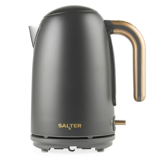 Salter Pebble ūdens vārītājs - 1,7 L, noņemams kaļķa filtrs, ūdens līmeņa indikators, 360° grozāma pamatne, pelēks/zeltains