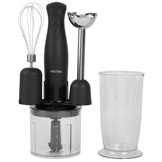 Petra PT2827BMBLKVDE 3-in-1 mikseris - BPA nesaturoši piederumi, 500 ml bļoda, 700 ml krūze, 350W, nerūsējošā tērauda asmeņi
