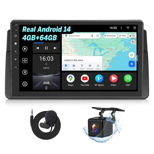 BMW E46 autoradio Eonon, Android 14, CarPlay, Android Auto, MirrorLink, 3+32 GB GPS, Bluetooth, USB-RCA izeja, atbalsts atpakaļskata kamerai, online atjauninājums E46X7