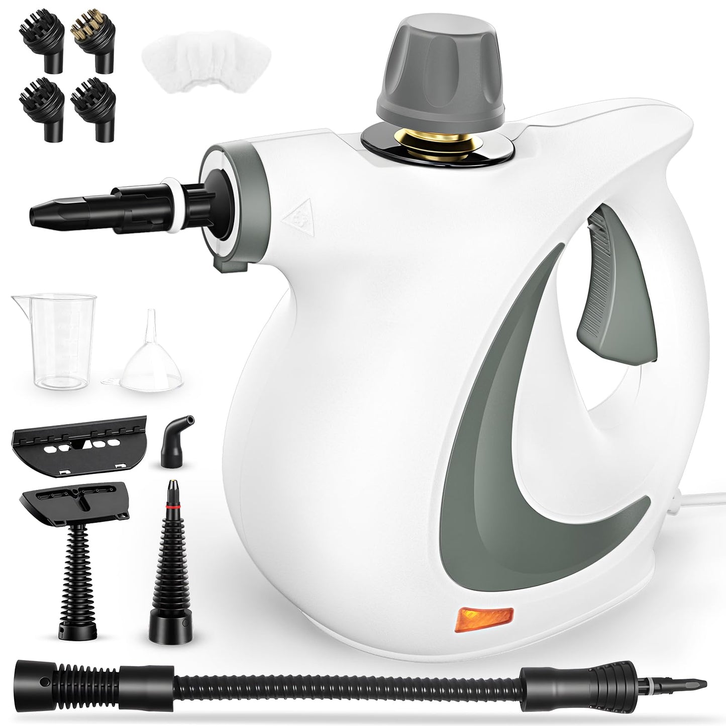 Tvaika tīrītājs, rokas tvaika tīrītājs mājai, daudzfunkcionāls ar 12 daļu piederumiem, 3 Bar tvaika spiediens, 350ML, 1300W, ķīmiju nesaturošs tvaika tīrītājs virtuvei, grīdām, flīzēm, dīvāniem (balts)
