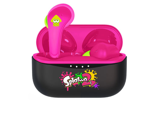 OTL Technologies Splatoon 2 austiņas - bezvadu, Bluetooth V5.0, uzlādes kārba, melns/rozā dizains