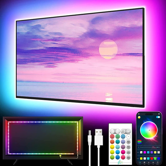 LED TV apgaismojums GIPOYENT, 5M, TV fona apgaismojums 45-75 collām, mūzikas sinhronizācija, RGB maināma krāsa ar Bluetooth, mājas kinozālei (16.4FT for 45"-75" TV)