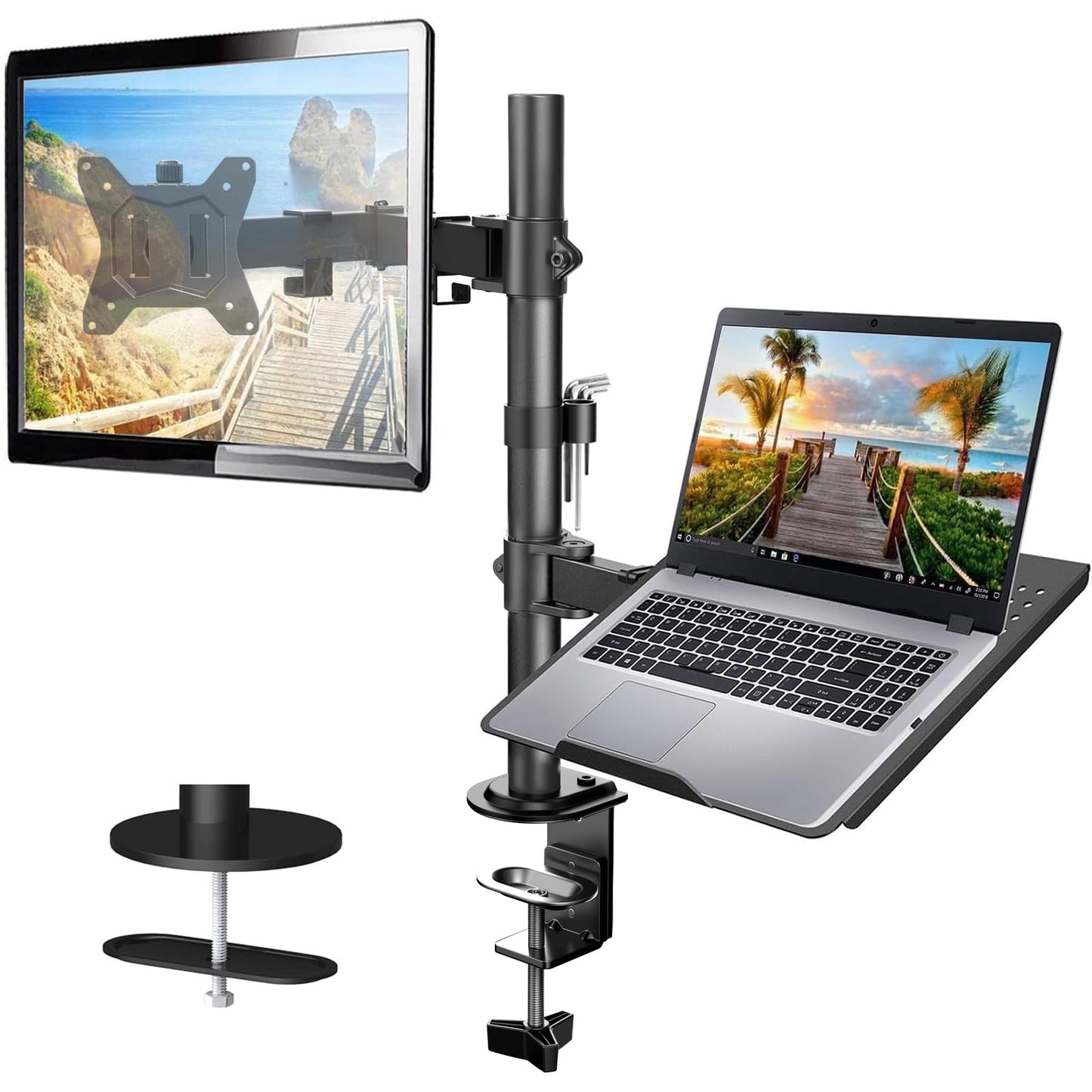 HUANUO monitora un klēpjdatora turētājs, 13-32 Zoll monitoram un līdz 17 Zoll klēpjdatoram, VESA 75/10, gaming
