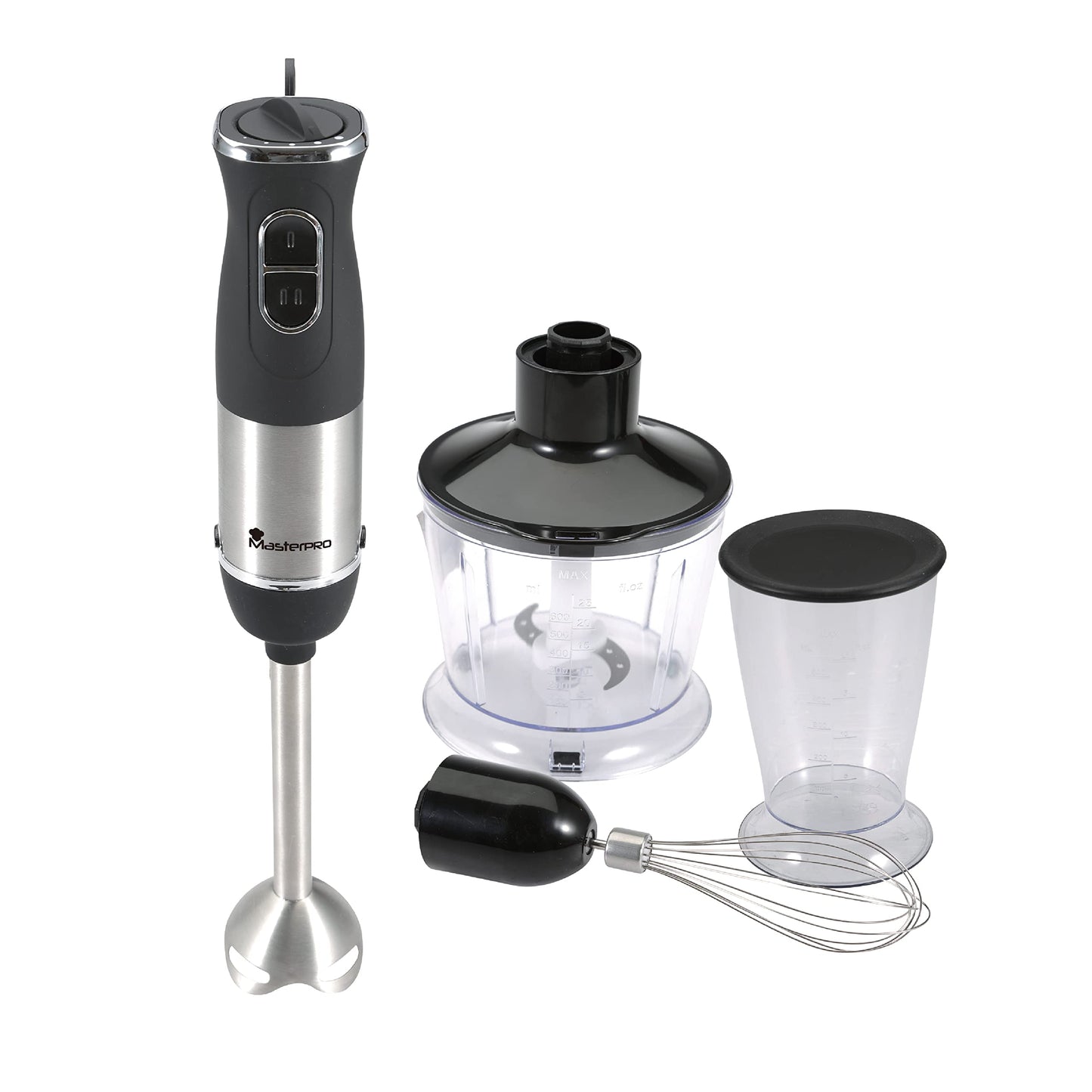 MasterPro Foodies | Iegremdēšanas mikseris ar 400 W | Iegremdēšanas mikseris ar nerūsējošā tērauda asmeņiem | Roku mikseris ar 2 ātrumiem | Virtuves piederumi | Iekļauts piederumu komplekts