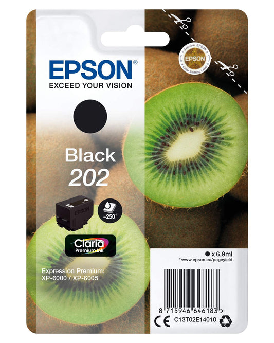 Epson Kiwi 202 Claria Premium tintes kasetne - oriģināls, pigmenta bāzes, melna, 1 gabals tintes printerim