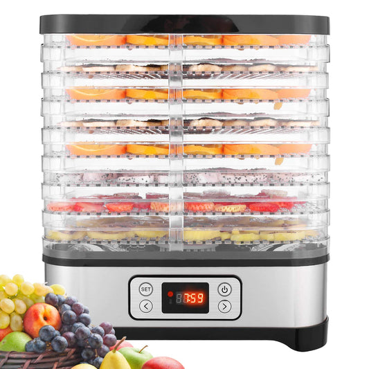 COOCHEER Dehidrators pārtikai ar 8 plauktiem, dehidrators dārzeņiem, augļiem, ar taimeri un temperatūras iestatījumiem, LED displejs, 400 W, melns