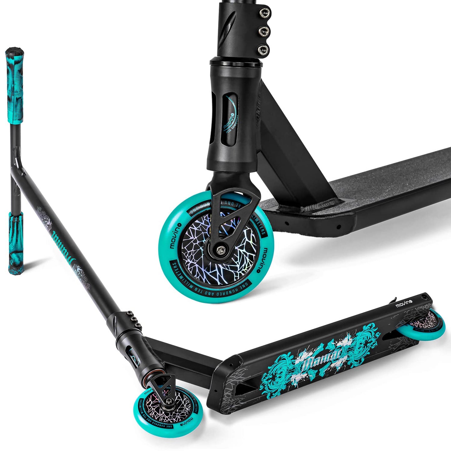 Triku skrejritenis Movino Maniac Stunt Scooter Roller | profesionāls freestaila skrejritenis | IHC kompresijas sistēma | Street-deck | T-bar ar izmēriem 59 x 54 cm | riteņi 110 mm Full Core ar ABEC9 gultņiem