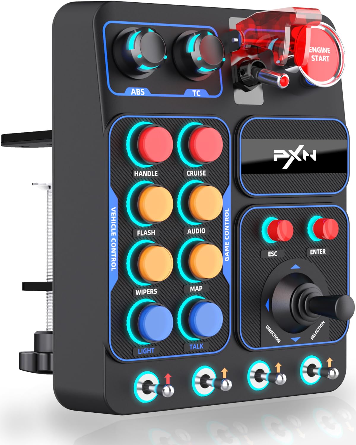 PXN CB1 pogu kaste, PC sānu konsole, 19 pogas un slēdži, RGB apgaismojums, sānu vadības bloks sim racing, kravas auto, LS un lidojumu spēlēm, aksesuārs stūrei un joystick, tikai PC