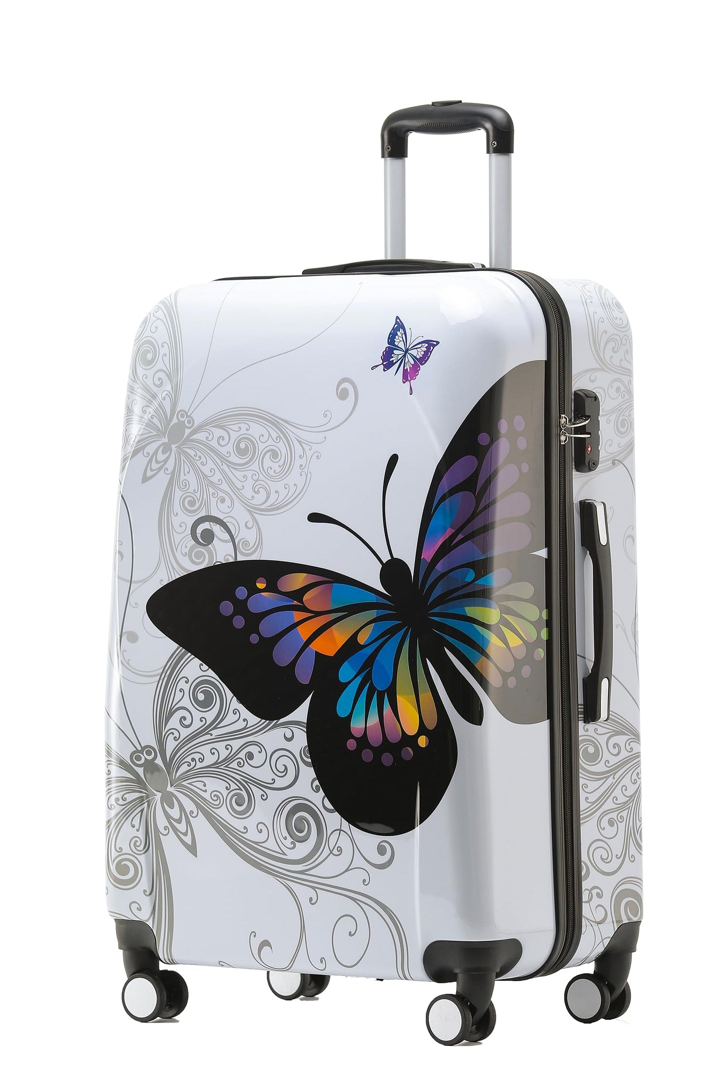 Ceļojumu koferis BEIBYE cietais čemodāns Trolley ar TSA slēdzeni, polikarbonāta komplekts XL-L-M-S, Butterfly, XL