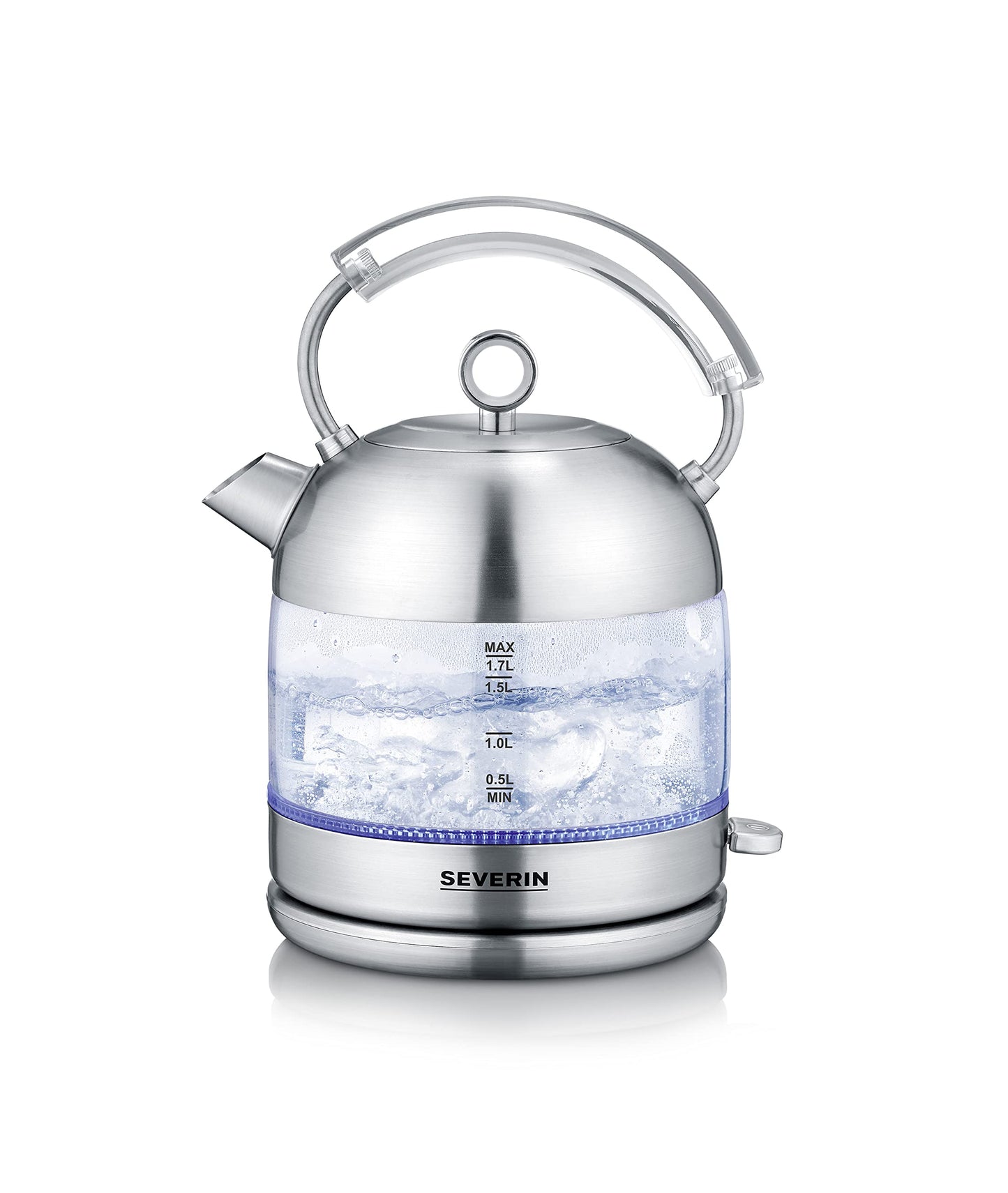 SEVERIN Retro stikla tējkanna - XXL 1,7L, jaudīga, kompakta, augstas kvalitātes, elektriska, stikls/matēts nerūsējošais tērauds