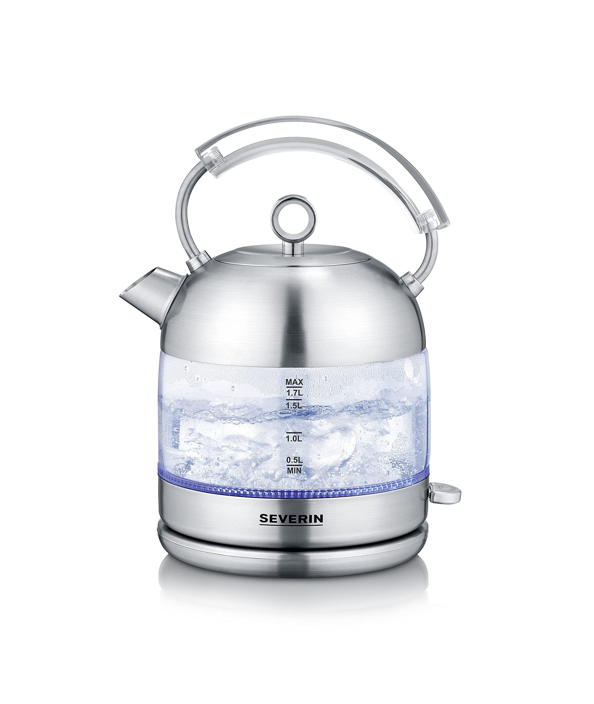 SEVERIN Retro stikla tējkanna - XXL 1,7L, jaudīga, kompakta, augstas kvalitātes, elektriska, stikls/matēts nerūsējošais tērauds