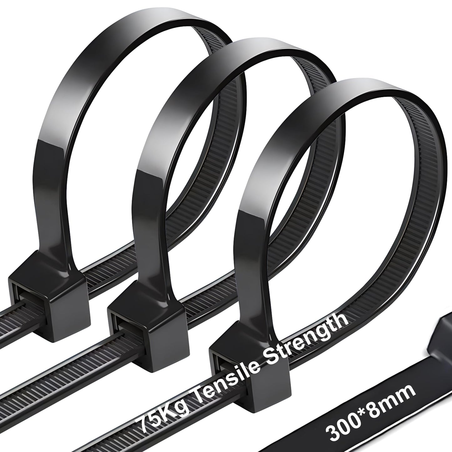 Kabeļu saites melnas 8 mm, UV izturīgas, 100 gab., 75 kg stiepes izturība, pašbloķējošas kabeļu pārvaldībai, dārza darbiem, mājai, darbnīcām